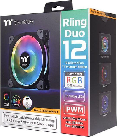 Set 3 ftohës 120 mm + Hub Thermaltake Riing Duo 12 RGB