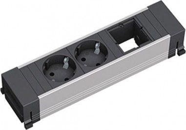 Zgjatës i integrueshëm Bachmann Power Frame, 2 dalje Schuko, kabllo 10 cm, i zi alumini