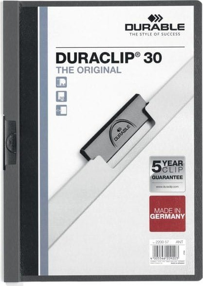 Dosje me kapëse Durable Duraclip Original 30, A4, PVC, antracit