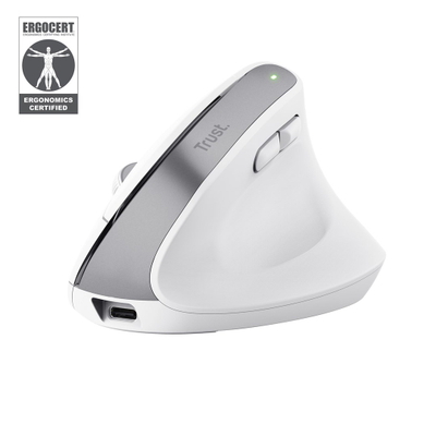Maus vertikal Trust Bayo+, pa tela, Bluetooth RF 2.4GHz, i bardhë