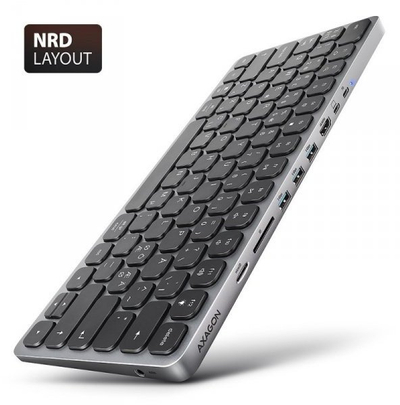 Tastierë me hub AXAGON HMC KB NRD, USB C 9n1, HDMI 4K, alumin, e zezë