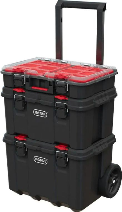 Set kuti veglash Keter Stack N Roll 250927, sistem modular me rrota, gri