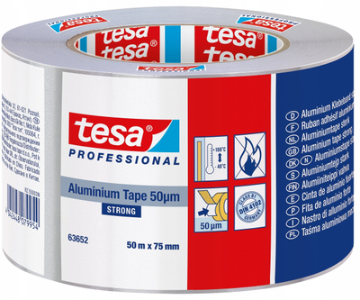 Shirit alumini Tesa Aluminum Tape With Liner, 50 m, 75 mm, argjendtë