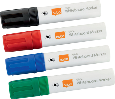 Markera whiteboard Nobo Glide, majë e gjerë, set 4 copë, shumëngjyrësh