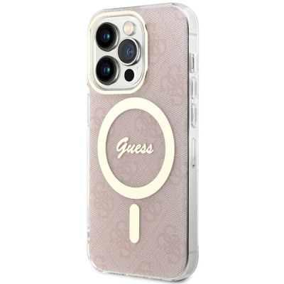 Kapak telefoni Guess IML 4G MagSafe, për iPhone 15 Pro, rozë