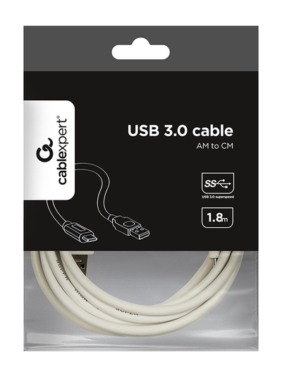 USB кабел Gembird CCP-USB3-AMCM-6-W, USB-A во USB-C, 1.8 m, бел