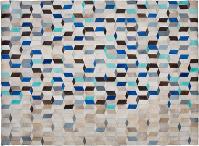 Tepih lëkure lopë Patchwork, me figura gjeometrike, 140 x 200 cm, shumëngjyrësh