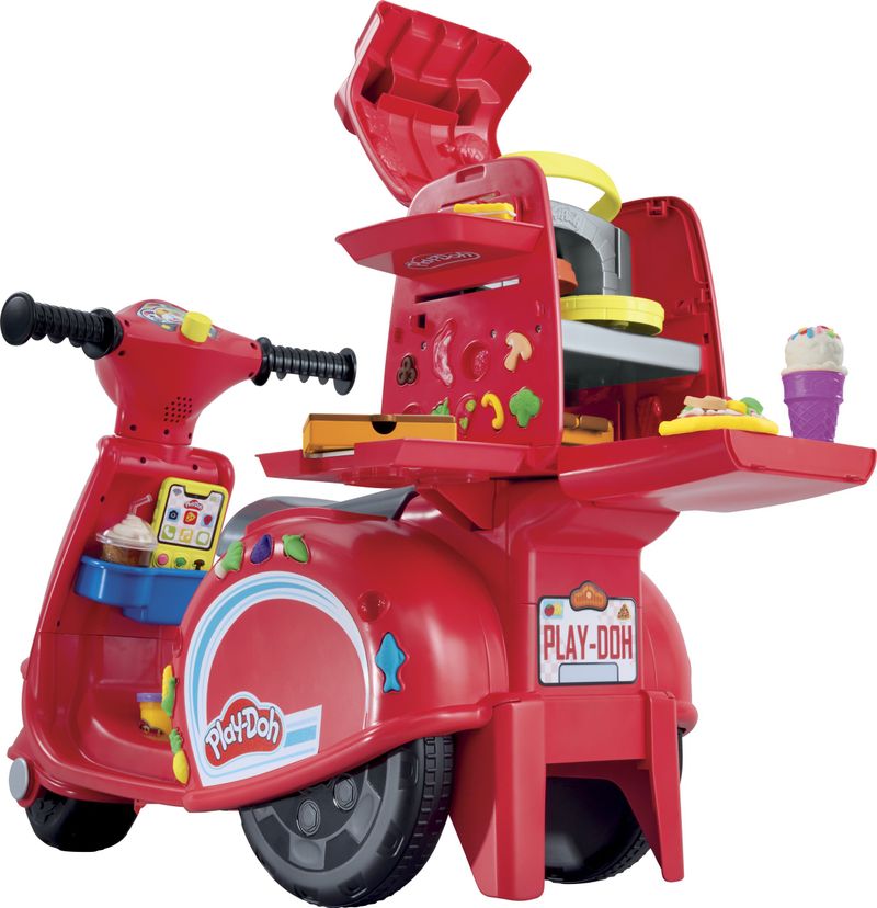 Lodër skuter Play-Doh Pizza Delivery, set kuzhine modeluese, për fëmijë 3-5 vjeç, i kuq