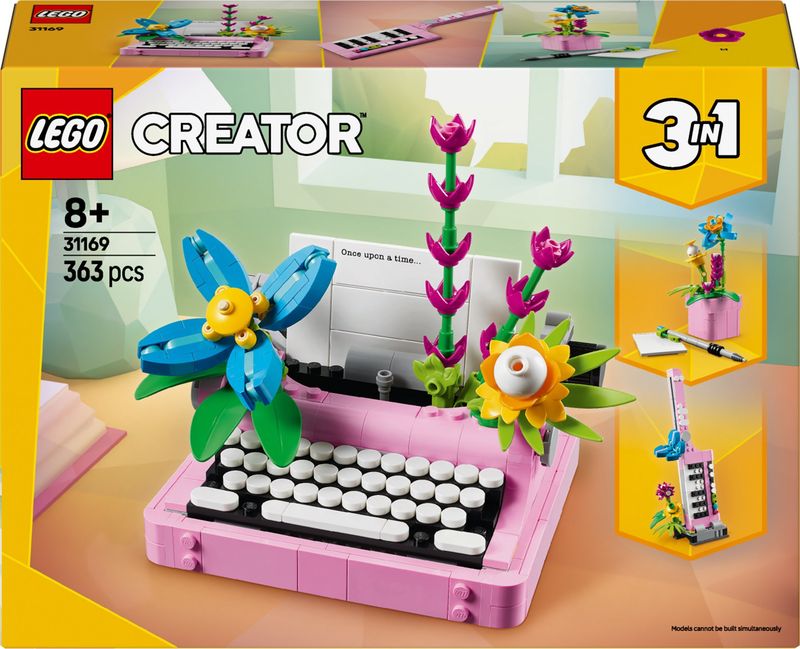 Set LEGO Creator 3in1 Typewriter with Flowers, dekorativ, shumëngjyrësh
