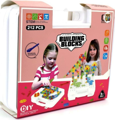 Lodra ndërtimi Pro Kids Building Blocks, 212 pjesë, set me valixhe, rozë