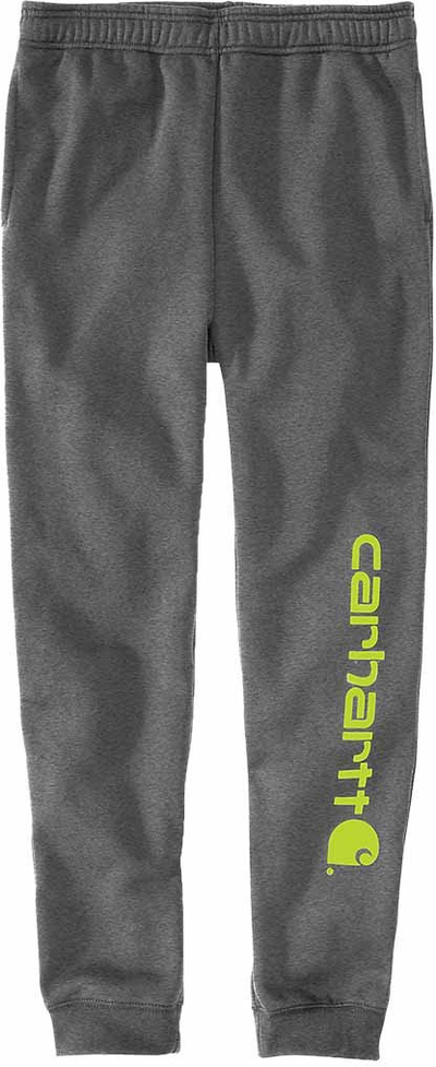 Pantallona jogger Carhartt Tapered Graphic, fleece, xhepa me zinxhir, gri e errët me detaje neon