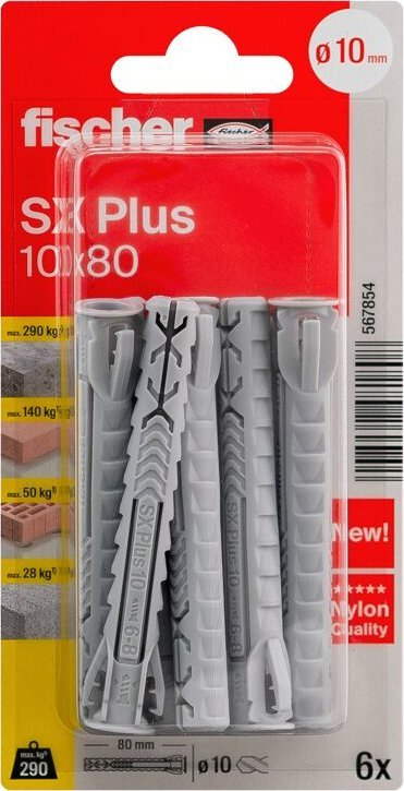 Dybël plastik Fischer SX Plus 10x80 mm, set 6 copë, gri