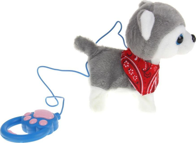 Lodër pelushi Husky Smart Electric Plush Dog, interaktive, me zinxhir, gri me të bardhë