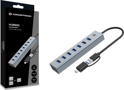 Hub USB Conceptronic HUBBIES21G, 7 porta USB 3.0, 5Gbps, i zi