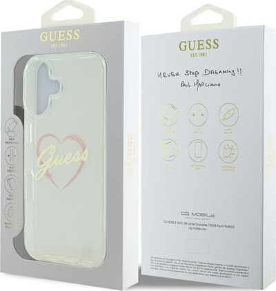 Mbulesë telefoni Guess GUHCP16MHCHGSPT për iPhone 16 Plus 6.7\", TPU/PC, transparente