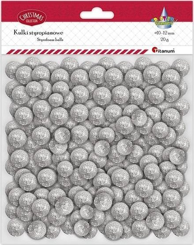 Toptha zbukurues Hasta Styrofoam Balls, përzierje 10-12mm, 20g, argjendtë
