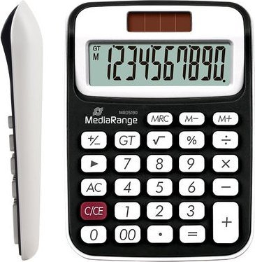 Kalkulator xhepi MediaRange MROS190, ekran LC 10 shifror, solar dhe bateri, bardh e zi