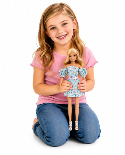 Kukull LeanToys Anlily Fashion, 30cm, me çantë dhe aksesorë, me fustan blu me lule