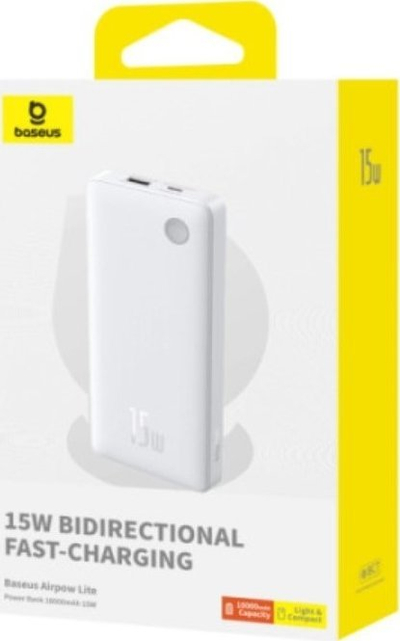 Bateri e jashtme Baseus Airpow Lite, 10000mAh, 15W, e bardhë