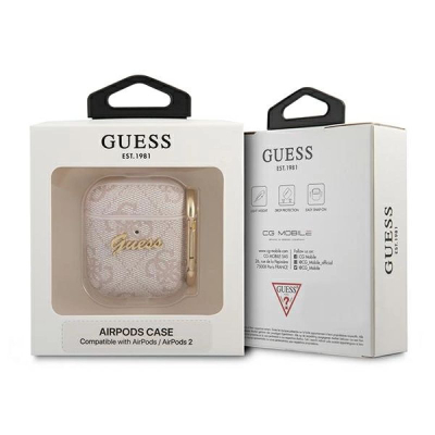 Mbrojtëse Guess GUA24GSMP për AirPods 1/2, 4G Script Metal, rozë
