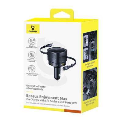 Karikues makine Baseus 90W, PD, USB C dhe USB, me kabllo Lightning, i zi