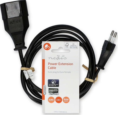 Kabllo zgjatuese Nedis Euro, 2 m, 250V 2.5A, e zezë