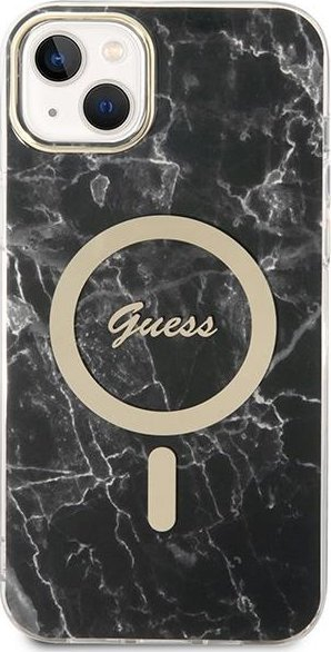 Set karikues MagSafe dhe mbulesë Guess Marble për iPhone 14 Plus 6.7", TPU PC, e zezë