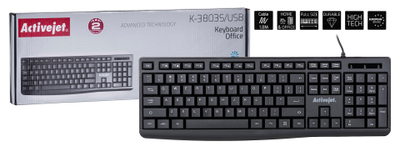 Тастатура Activejet K-3803S, USB, QWERTY, црна