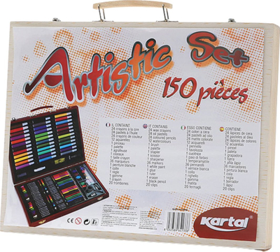 Set arti ProNice Artistic Set, 150 copë, kuti druri, shumëngjyrësh