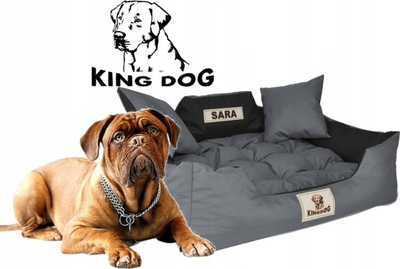 Shtrat për qen Kingdog S, 55x45 cm, me emrin e qenit sipër, gri e çelët
