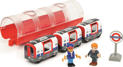 Сет возови Брио Trains of the World London Underground, со светло и звук, бело и црвено