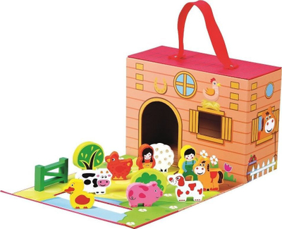 Lodër fermë Bino Farm In A Suitcase, set figurina, 28 x 24 x 11 cm, shumëngjyrëshe