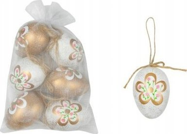 Vezë plastike për Pashkë, 6 cm, set me 6 copë, të bardha edhe të arta