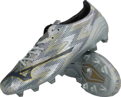 Këpucë futbolli Mizuno Alpha II Japan FG M P1GA256004, për bar natyral, ngjyrë argjendtë
