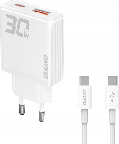 Karikues me mur Dudao A30EUT GaN, 30W, USB A dhe USB C, i bardhë