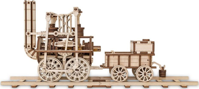 Set ndërtimi druri EWA Eco-Wood-Art Lokomotivë, model mekanik, me motor gome, natur