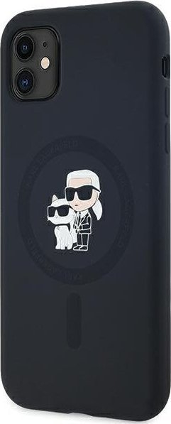 Kapotë telefoni Karl Lagerfeld KLHMN61SCMKCRHK për iPhone 11/Xr 6.1", me MagSafe, silikoni, e zezë