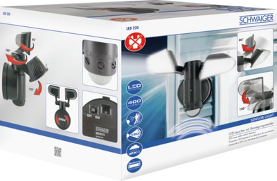 Aplike murale Schwaiger LED220 011, LED, sensor lëvizjeje, me bateri, e zezë