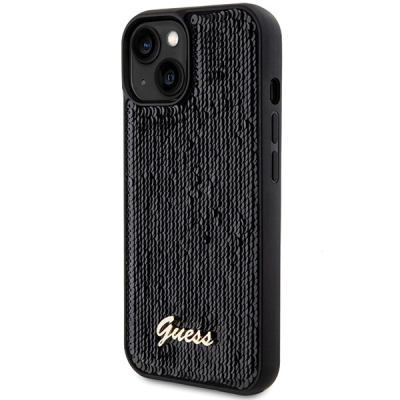 Futollë Guess Sequin Script Metal, për iPhone 14 15 13 6.1", hardcase, e zezë