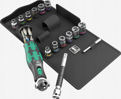 Set çelës ratshet me bit Wera 8009 Zyklop Pocket Set 4, 27 pjesë, në kuti tekstili