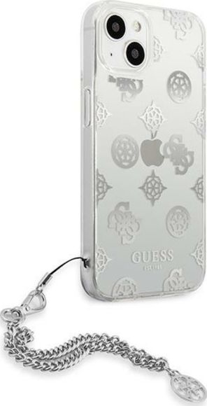 Mbulesë telefoni Guess GUHCP13SKSPESI për iPhone 13 mini, TPU, me zinxhir, ngjyrë argjendtë