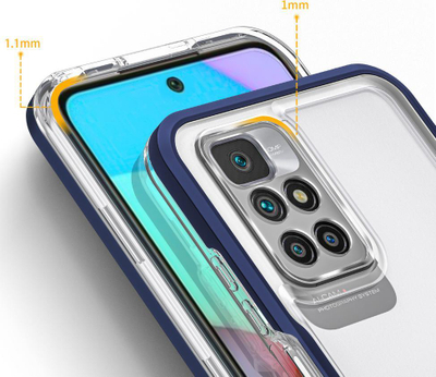 Këllëf telefoni Hurtel Clear 3in1 për Xiaomi Redmi 10, xhel, kornizë blu, transparent