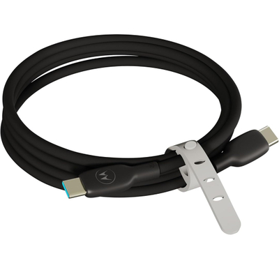 Кабел Motorola силиконски USB C во USB C, 2m, полнење 3A, црн