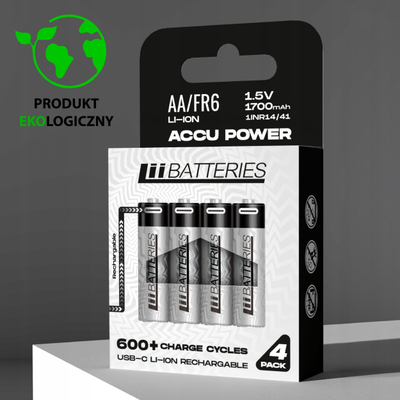 Bateri të rikarikueshme LiiBatteries AA, Lithium ion, USB C, set 4 copë