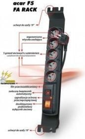 Продолжен приклучок Acar F5 FA Rack, 5x 230V, 3m, црн