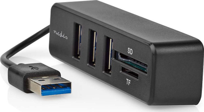 USB разводник Нedis 5 порти, USB 2.0, читач SD MicroSD, црн