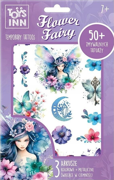 Set tatuazhesh t'përkohshme Stnux Flower Fairy Iris, shumëngjyrëshe, metalike, që ndriçojnë n'errësirë