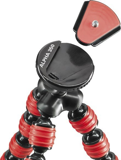 Tripod fleksibël Cullmann Alpha 350 Mobile, për smartphone dhe action kamera, i zi me të kuqe