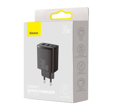 Karikues rrjeti Baseus CCXJ-E01, 30W, 2x USB-A 1x USB-C, i zi