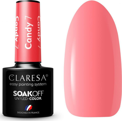 Manikyr xheli Claresa SoakOff Candy Color Shade 7, UV LED, 5 g, rozë